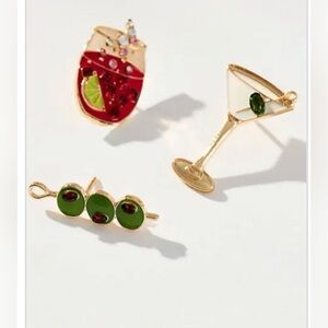 Anthropologie Sweet Treat Brooches, Set of 3 , Olive Martini NWT